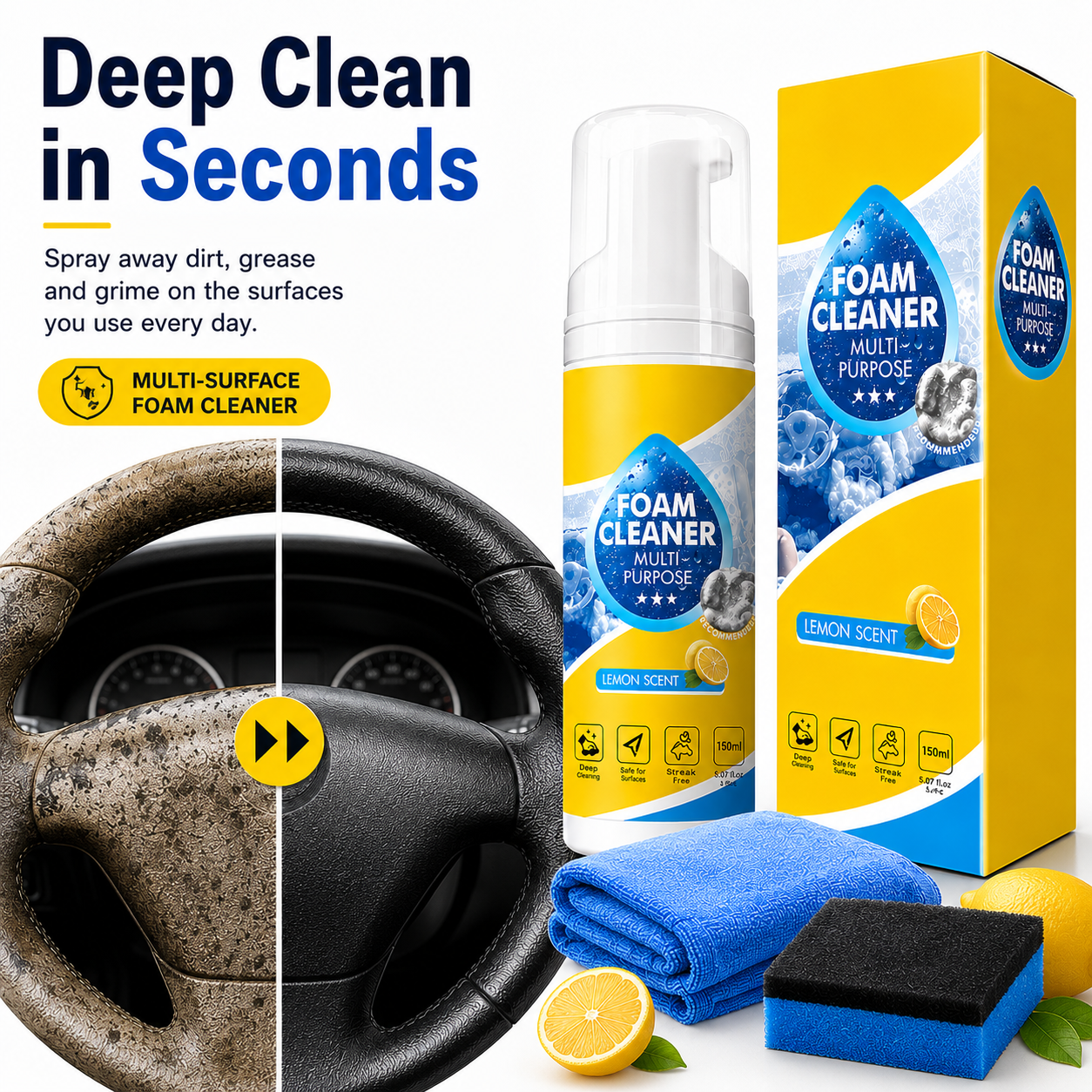 🧴4-in-1 Multi-Enzyme Foam Cleaner – Deep Clean Car, Kitchen, Bathroom & Sofa