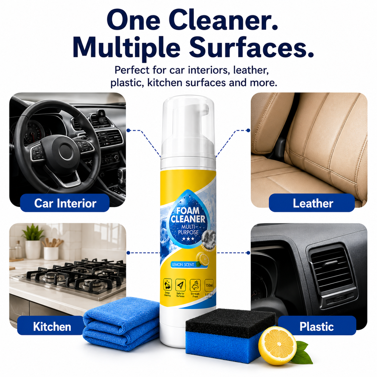 🧴4-in-1 Multi-Enzyme Foam Cleaner – Deep Clean Car, Kitchen, Bathroom & Sofa