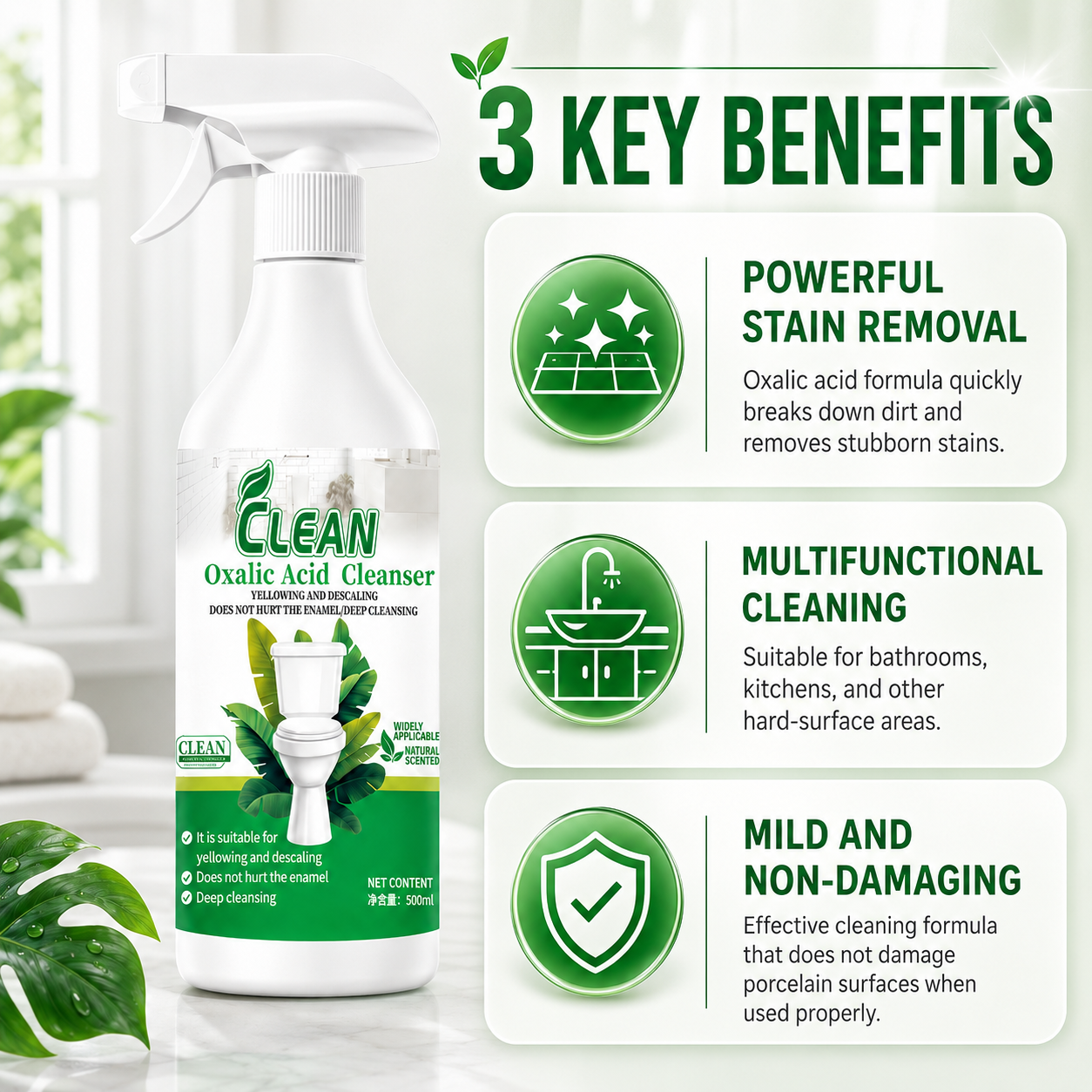 Multi-purpose Oxalic Acid Stain Remover and Scale Remover - 17.9 fl oz Extra-Large Capacity (0.5L)